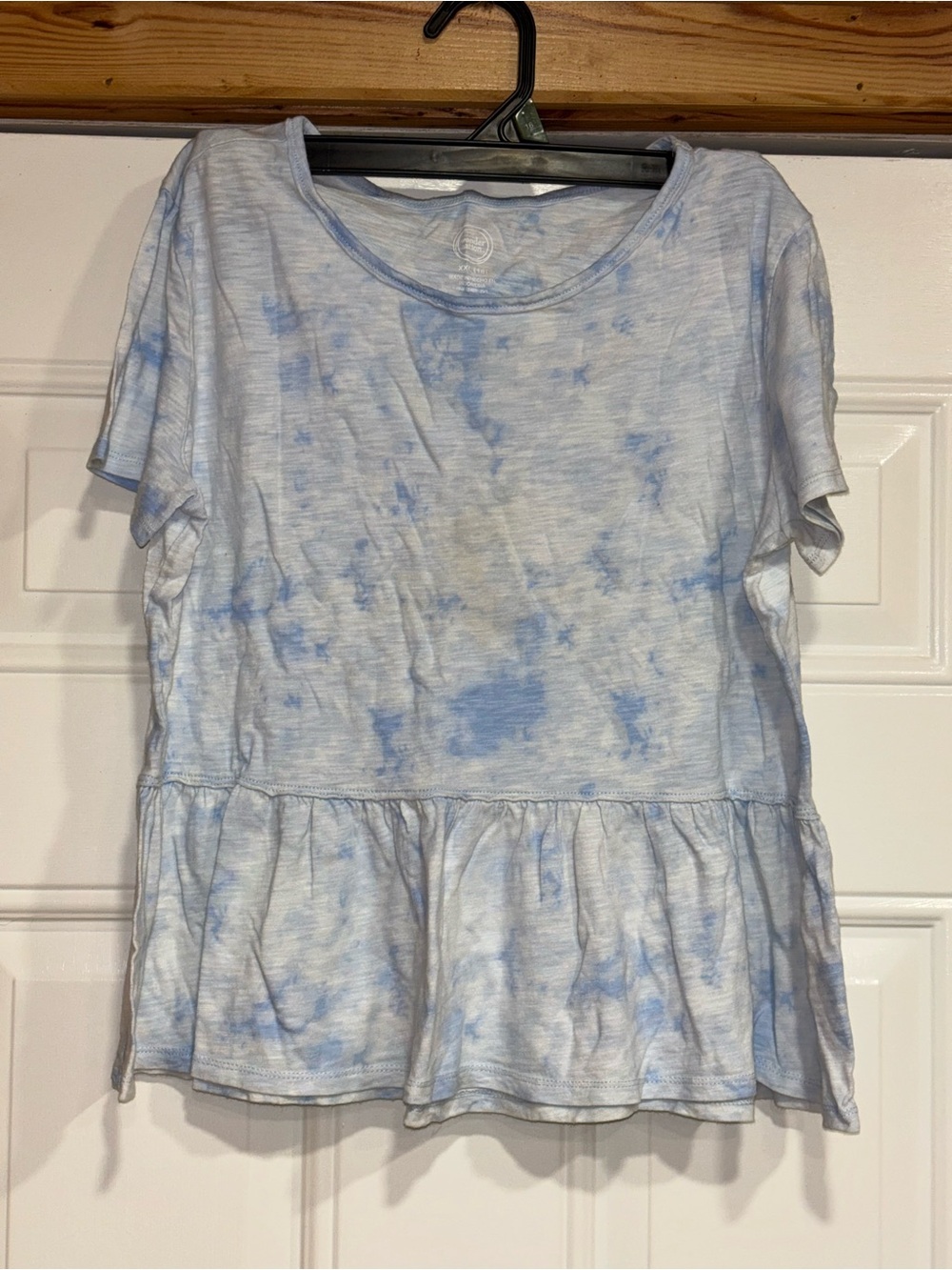 wonder nation Light Blue Tie-Dye Peplum Short Sleeve Top